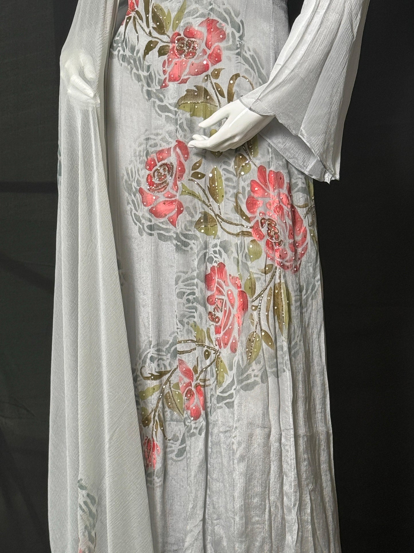 Mist Bloom – Pure Chinnon Georgette Hand-Painted Ensemble