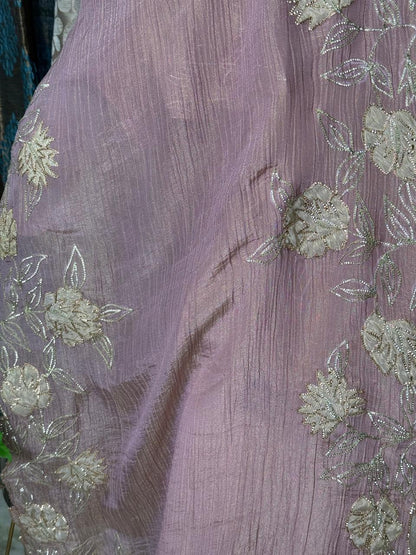 Pure Tissue Chinnon 3-Piece Suit with Applique Work