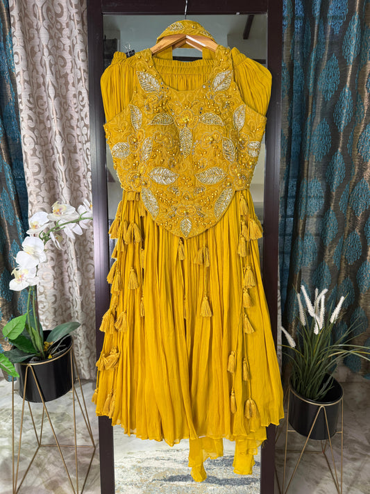 Indo-Western Pure Chinnon Handwork Suit