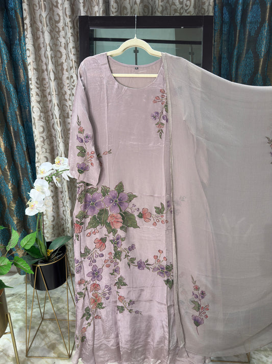 Pure Chinnon Georgette With Hand-Painted Anarkali