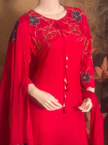 Pure Chinnon Georgette Handwork & Hand-Painted 3-Piece Suit