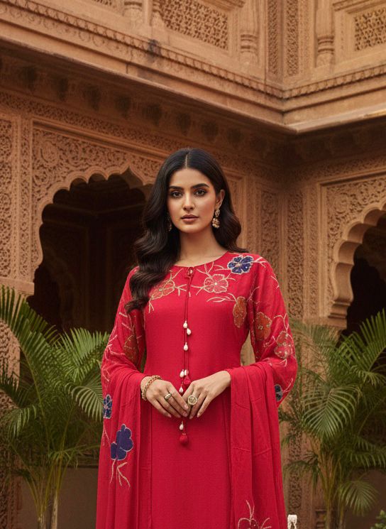 Pure Chinnon Georgette Handwork & Hand-Painted 3-Piece Suit