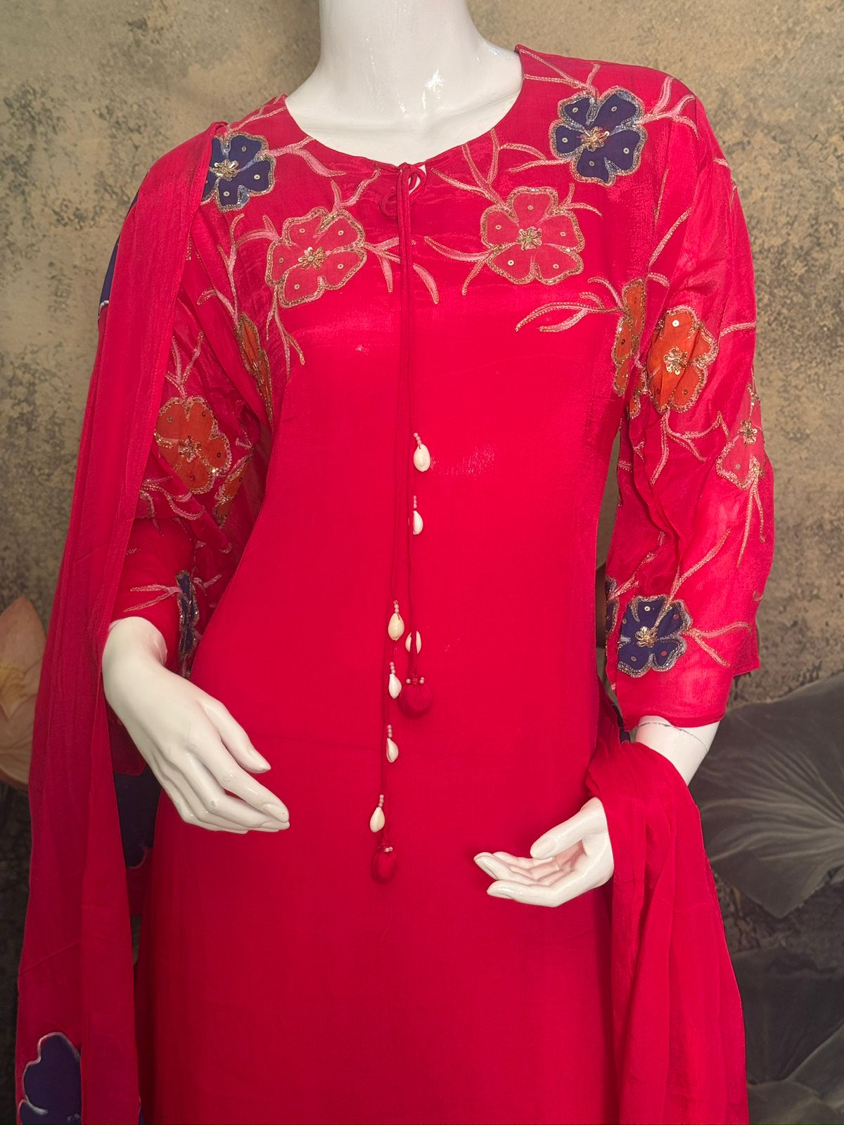 Pure Chinnon Georgette Handwork & Hand-Painted 3-Piece Suit