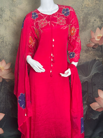 Pure Chinnon Georgette Handwork & Hand-Painted 3-Piece Suit