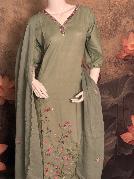 Pure Mul Cotton Handwork 3-Piece Suit