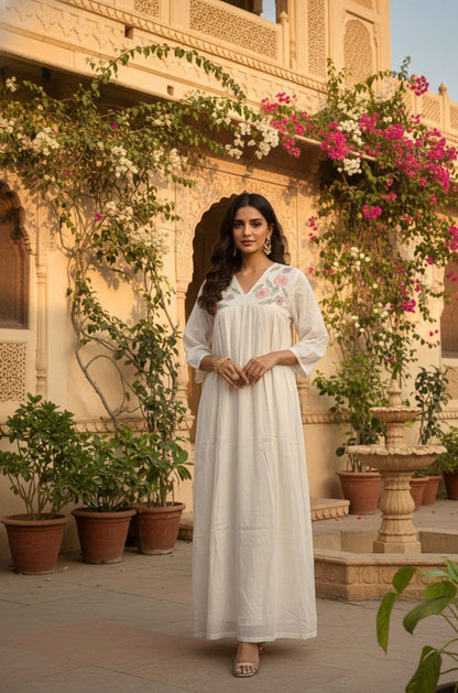 Pure Mul Cotton Handwork Frock