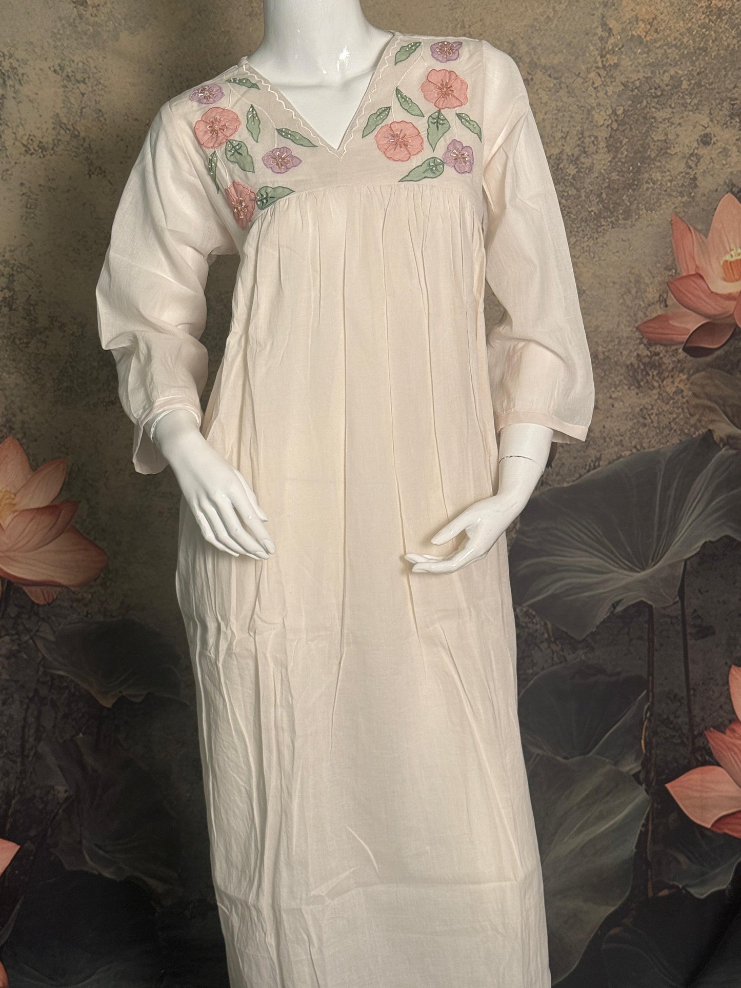 Pure Mul Cotton Handwork Frock