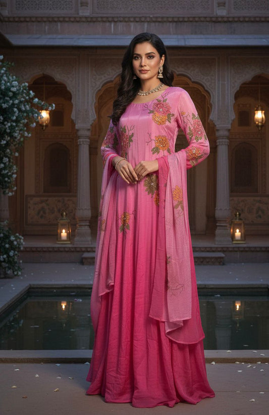 Pure Chinnon Georgette Handwork & Hand-Painted 3-Piece Suit