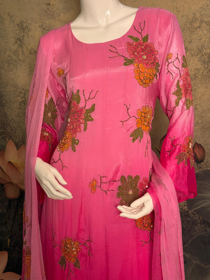 Pure Chinnon Georgette Handwork & Hand-Painted 3-Piece Suit