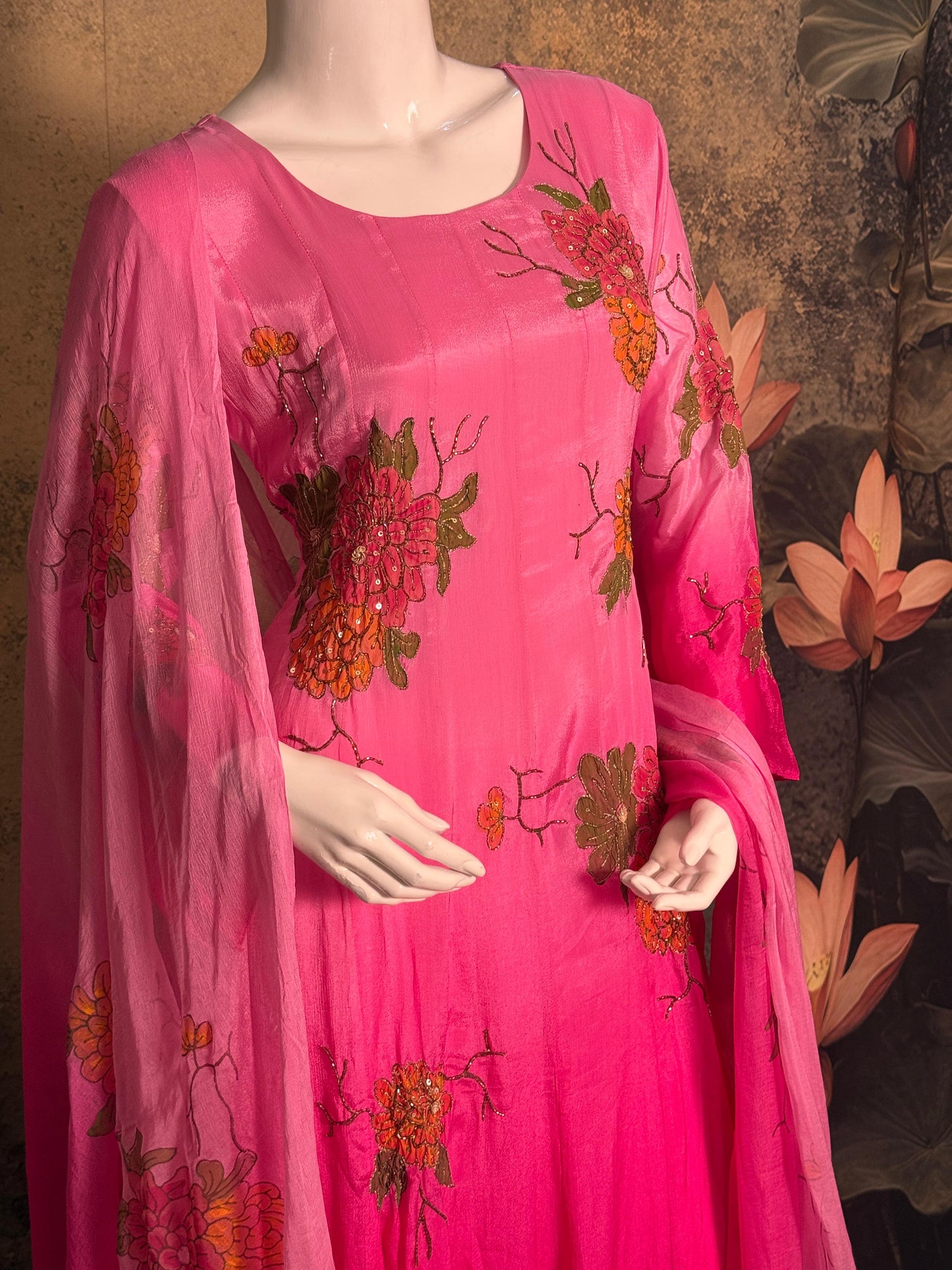 Pure Chinnon Georgette Handwork & Hand-Painted 3-Piece Suit