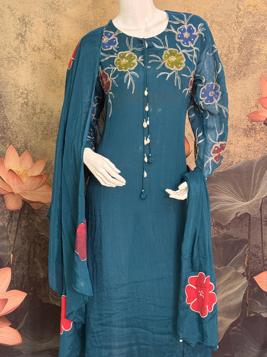 Pure Chinnon Georgette Handwork & Hand-Painted 3-Piece Suit
