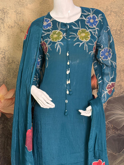 Pure Chinnon Georgette Handwork & Hand-Painted 3-Piece Suit