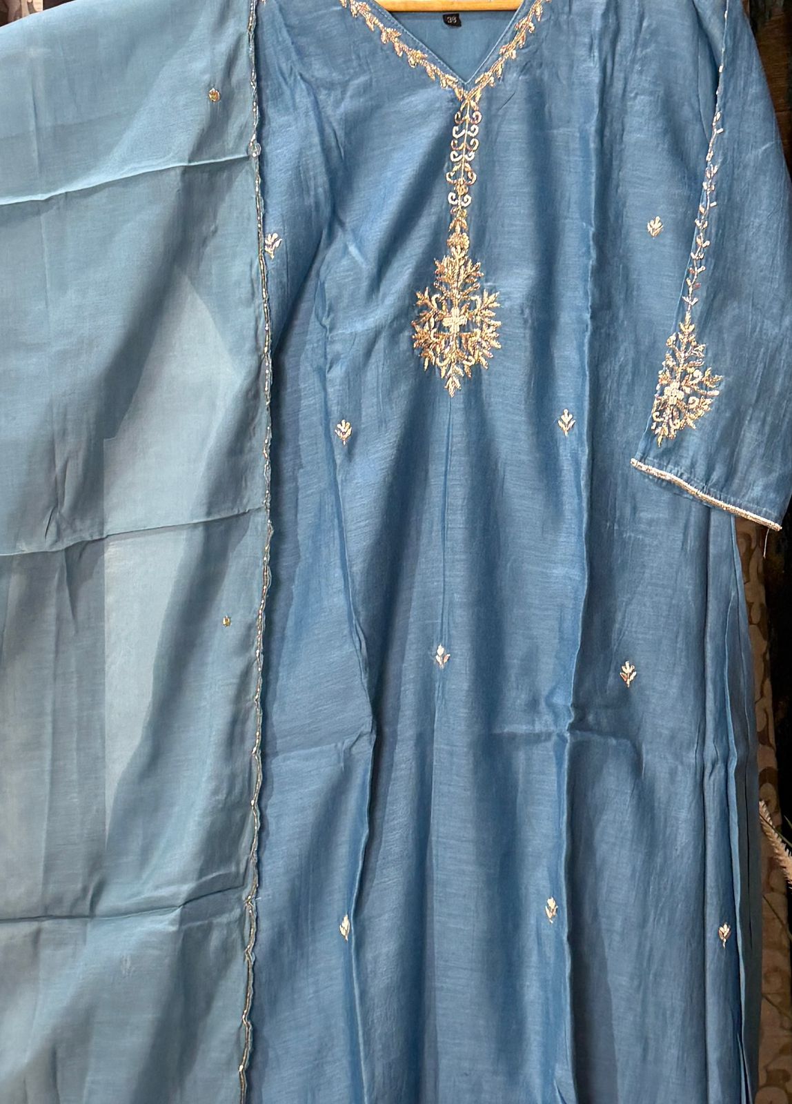 Pure Mul Chanderi Handwork 3-Piece Suit