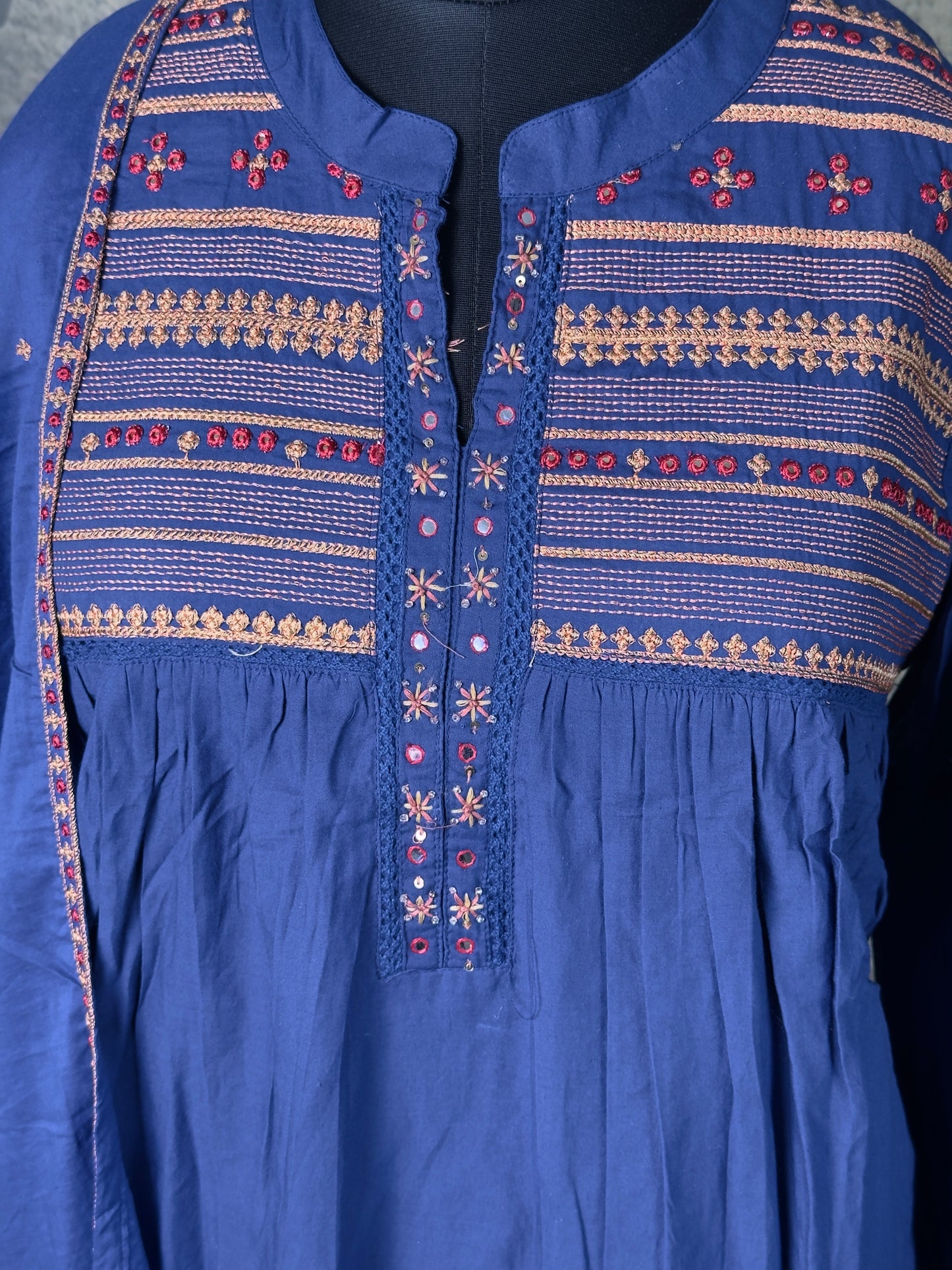 Royal Blue pure mulcotton handwork suit set 3 piece