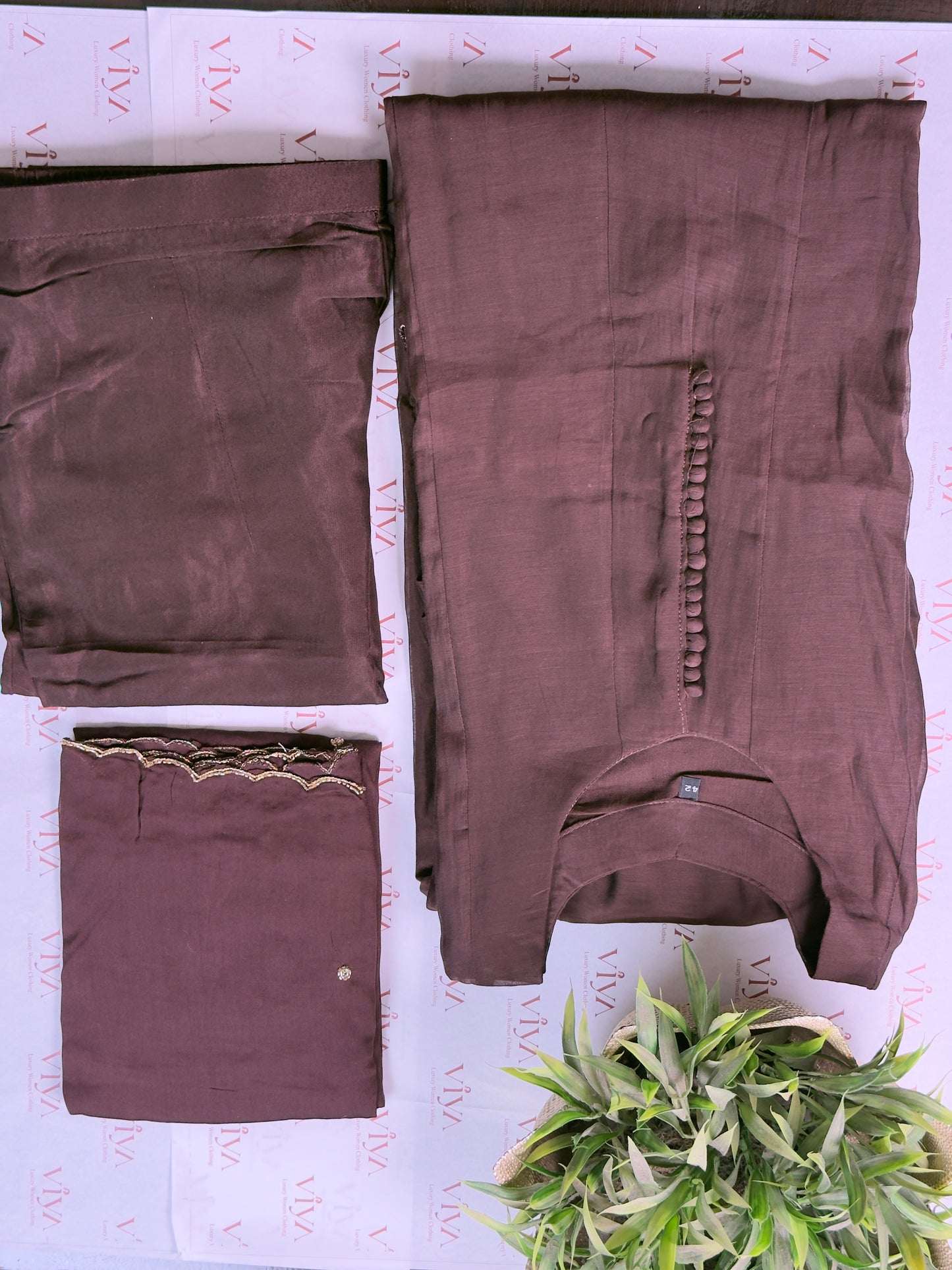 Brown Mul Chanderi Handwork Anarkali Suit Set – 3 Piece