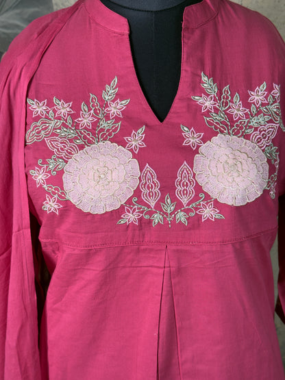 Pink Cotton Embroidered Suit Set with Dupatta – 3 Piece