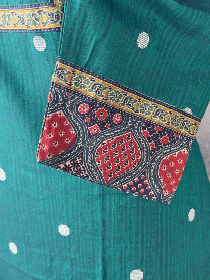 Green Handloom Cotton Hand Applique Suit Set – 3 Piece