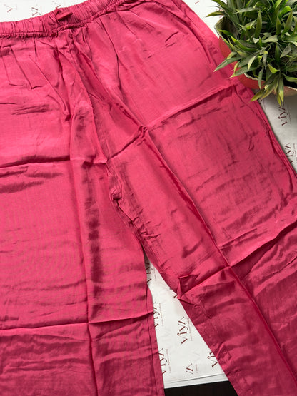 Pink & Orange Mul Chanderi Handwork Suit Set – 3 Piece