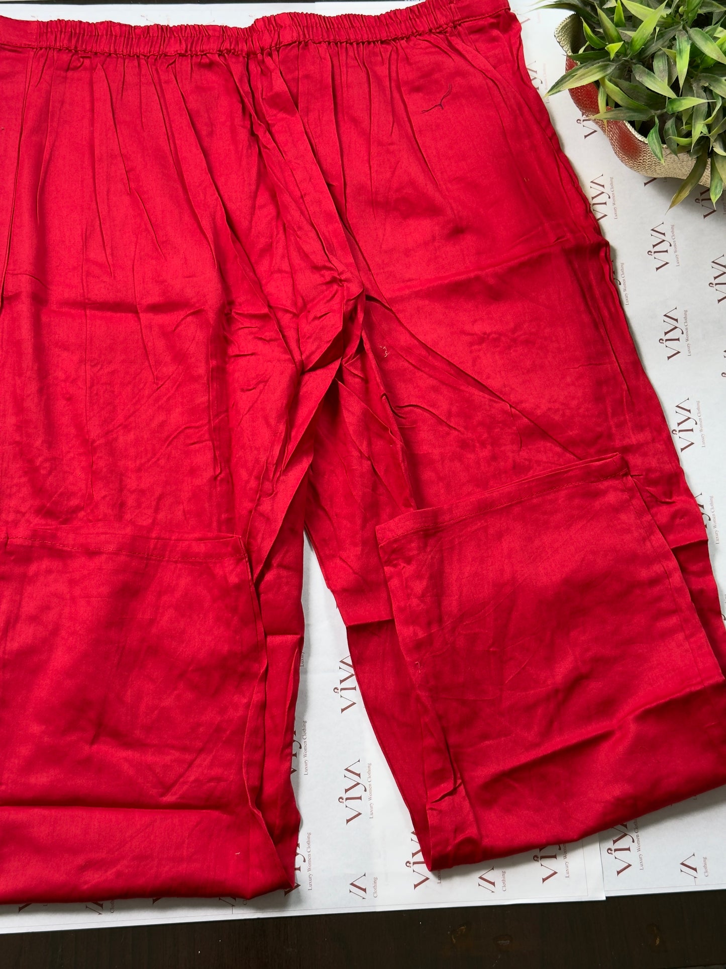 Red Pure Tissue Silk Handwork Suit Set – 3 Piece Straight Fit