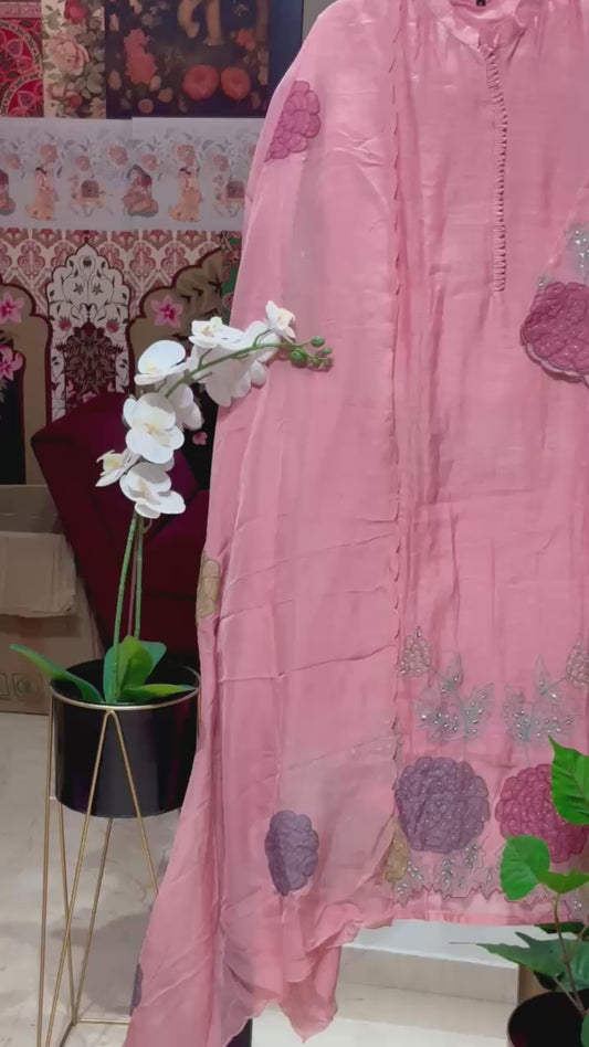 PURE MUL CHANDERI WITH APPLIQUE 3-PIECE SUIT
