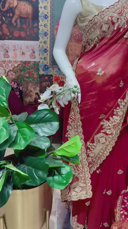 PURE KANJIVARAM TISSUE PATTU SAREE WITH HAND ZARDOSI WORK