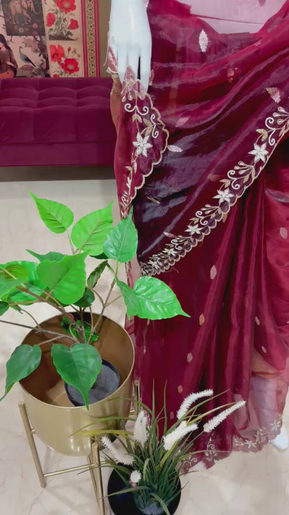 PURE BANARASI TISSUE SILK SAREE WITH KADWA WEEVINS AND HANDWORK