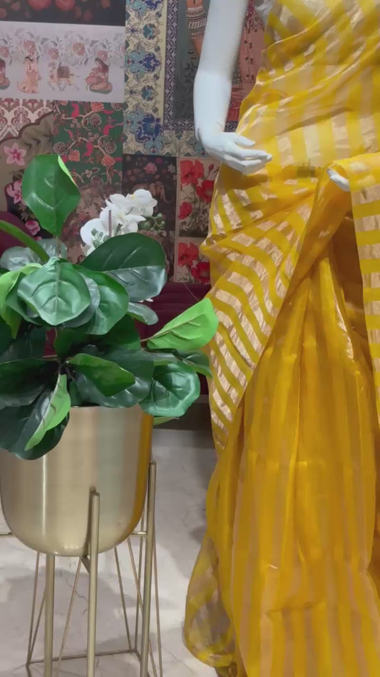 PURE TISSUE SILK WITH KORA STRIPES