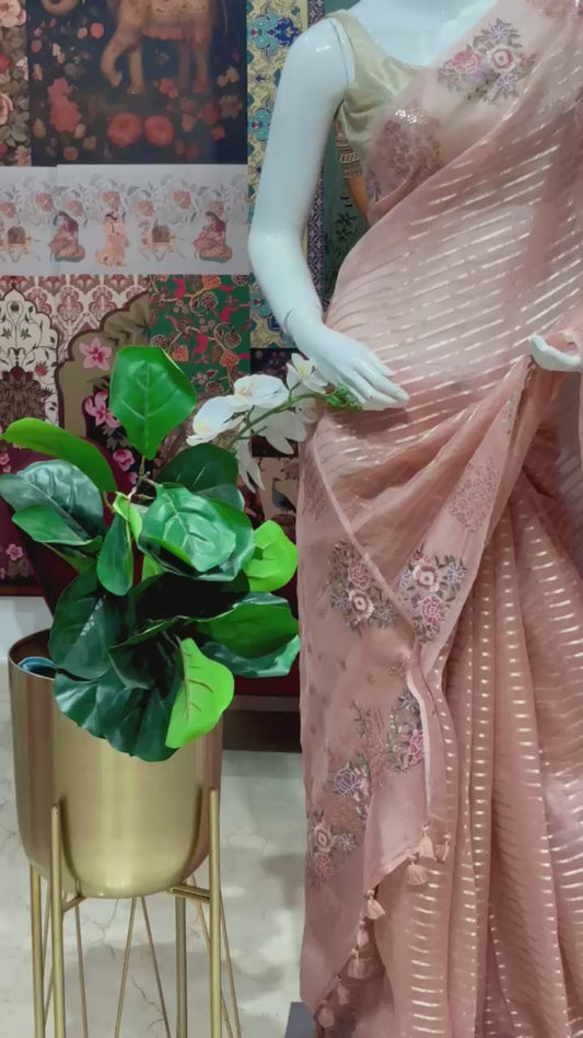 PURE KORA SILK WITH EMBROIDARY AND SEQUENCE