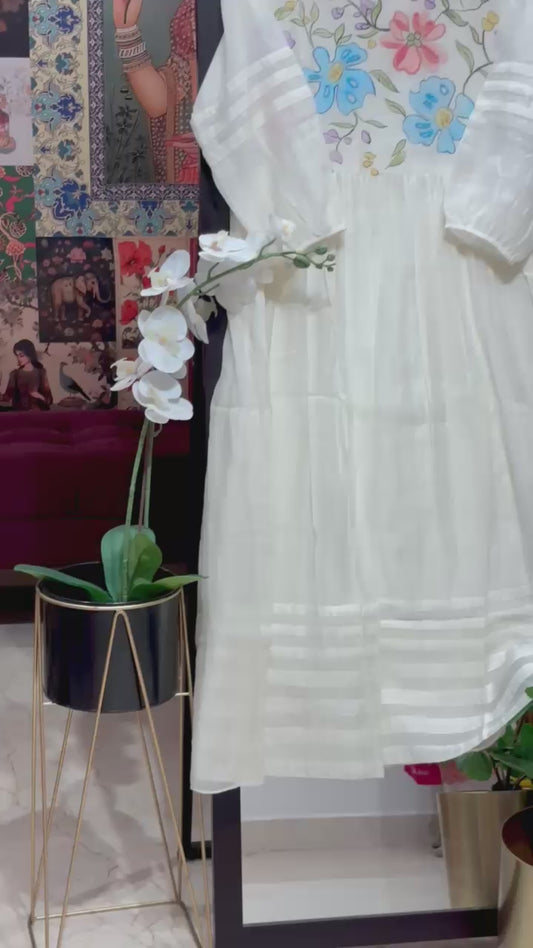 PURE MULCHANDERI DRESS WITH HANDPAINT