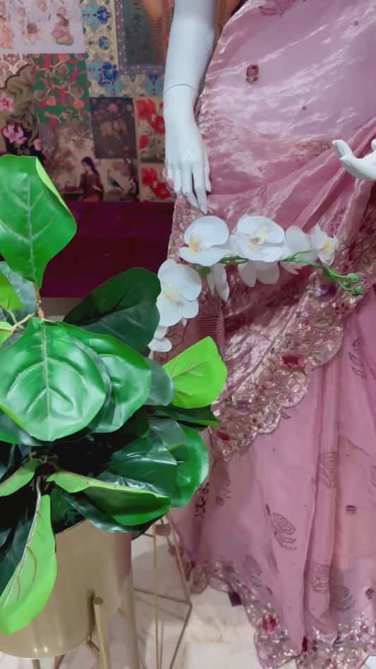 PURE TISSUE SILK SAREE WITH EMBROIDERY