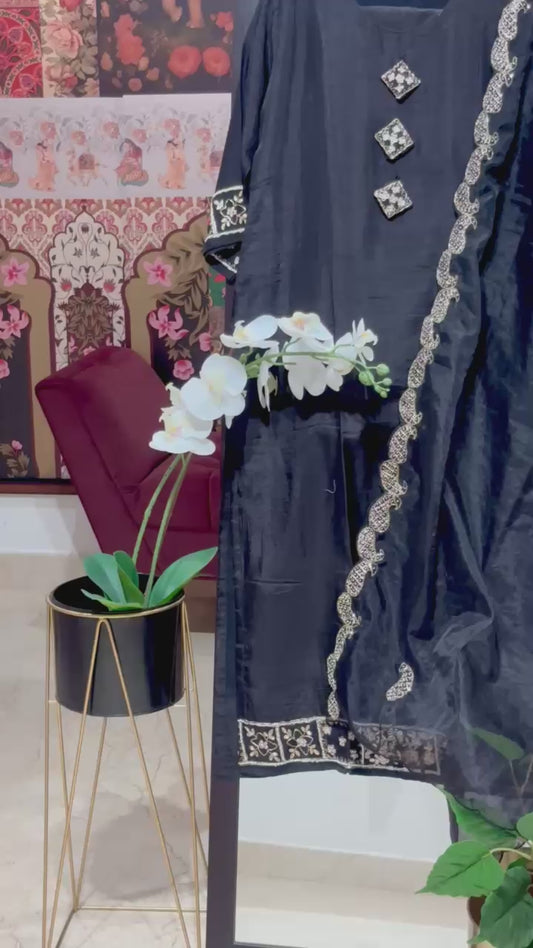 PURE CHANDERI WITH HANDWORK 3-PIECE SUIT