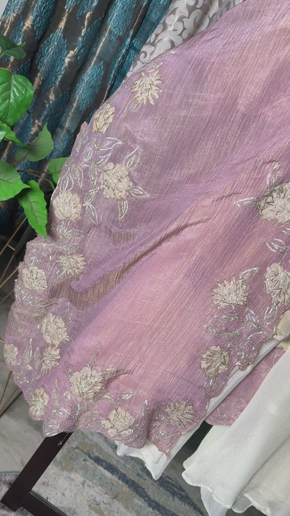 Pure Tissue Chinnon 3-Piece Suit with Applique Work