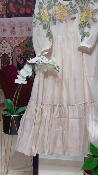 PURE MULCHANDERI DRESS WITH APPLIQUE