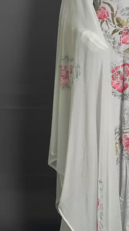 Mist Bloom – Pure Chinnon Georgette Hand-Painted Ensemble