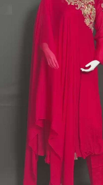 Crimson Royale – Pure Chinnon Georgette Handcrafted Ensemble