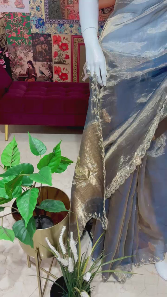 PURE BANARASI TISSUE PATTU SAREE WITH KADWA WEAVING AND HANDWORK