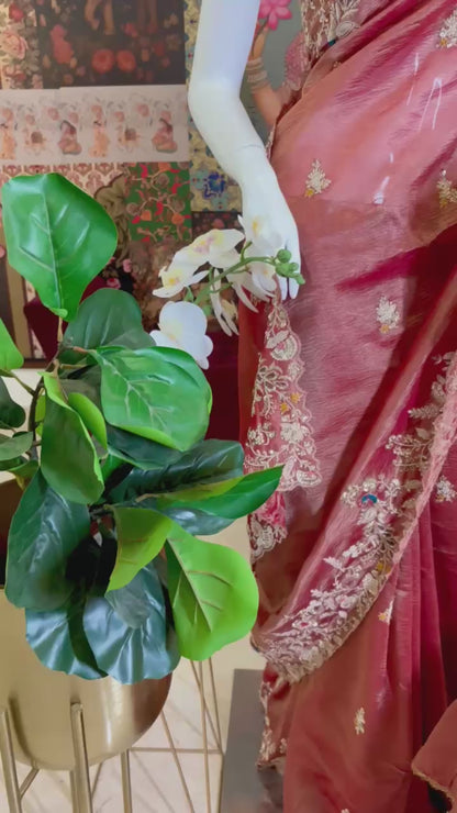 PURE CRUSH TISSUE KANJIVARAM SAREE WITH HAND ZARDOZI WORK