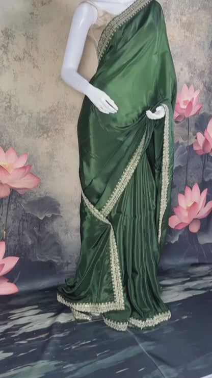 Pure Crepe Silk Saree with Sabyasachi-Style Lace Border & 1gm Velvet Jamdani Blouse