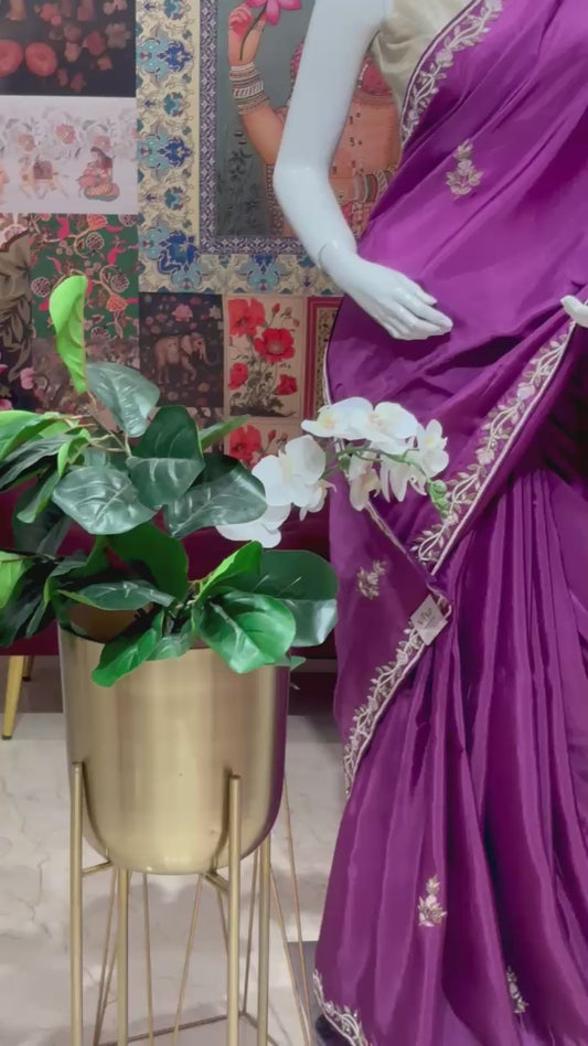 PURE SILK SAREE WITH HANDWORK WITH CONTRAST BLOUSE