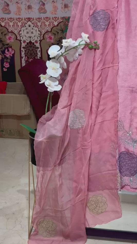 PURE DOLA SILK WITH APPLIQUE 3-PIECE SUIT