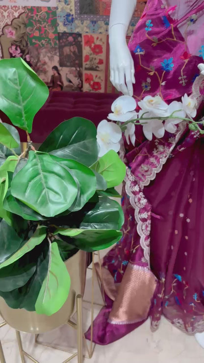 PURE TISSUE SILK WITH KADWA WEAVING PETIT POINT WORK