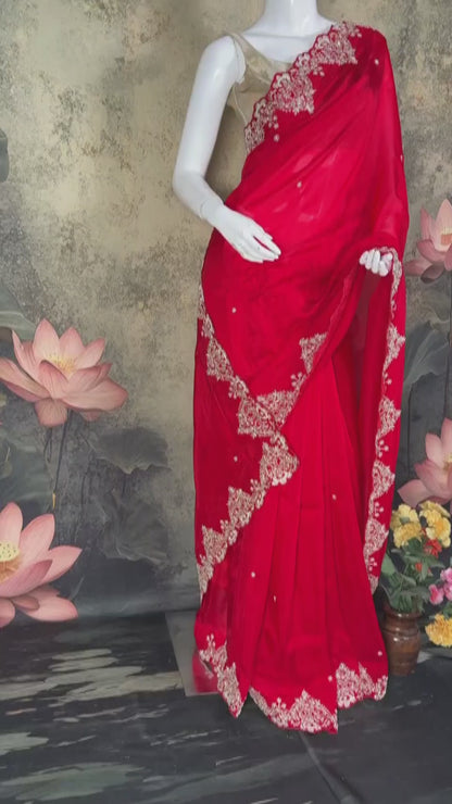 Pure Crepe Silk Saree with Handcrafted Zardozi Embroidery