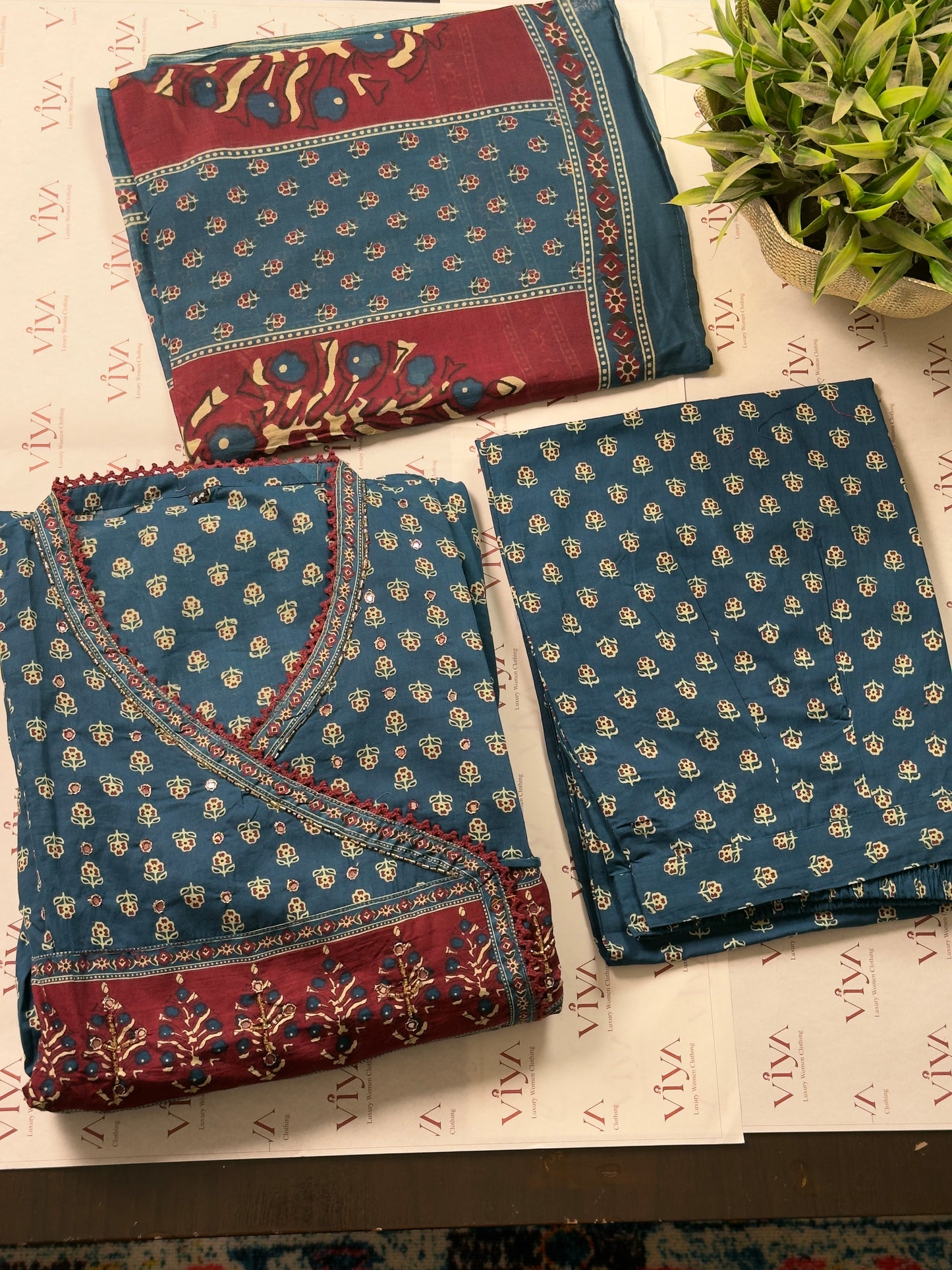 Blue Handloom Cotton Anarkali Suit Set with Dupatta – 3 Piece