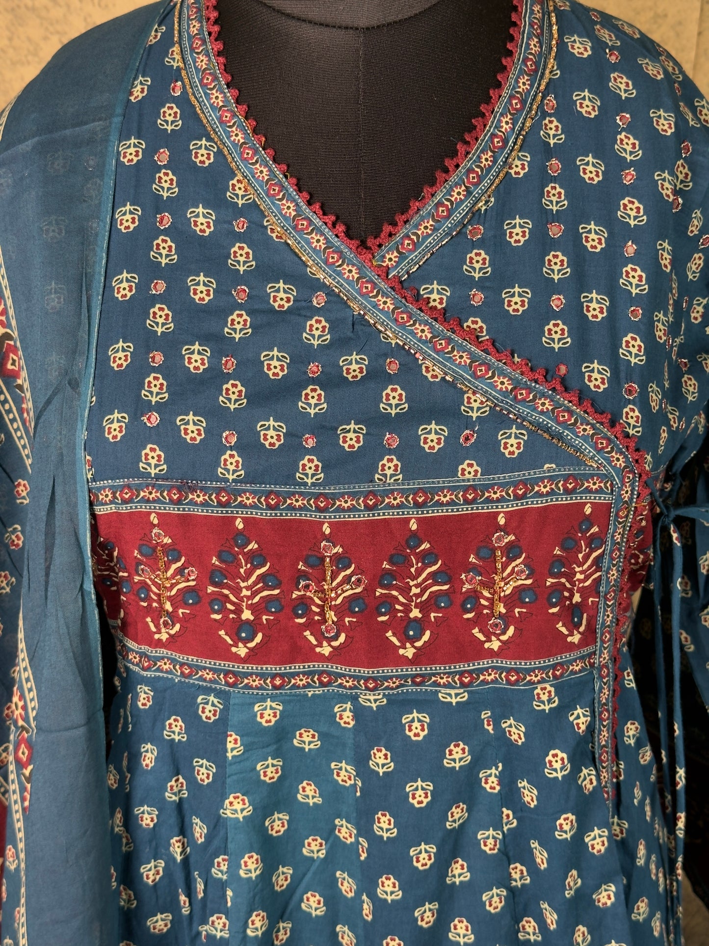 Blue Handloom Cotton Anarkali Suit Set with Dupatta – 3 Piece