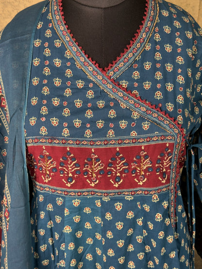 Blue Handloom Cotton Anarkali Suit Set with Dupatta – 3 Piece
