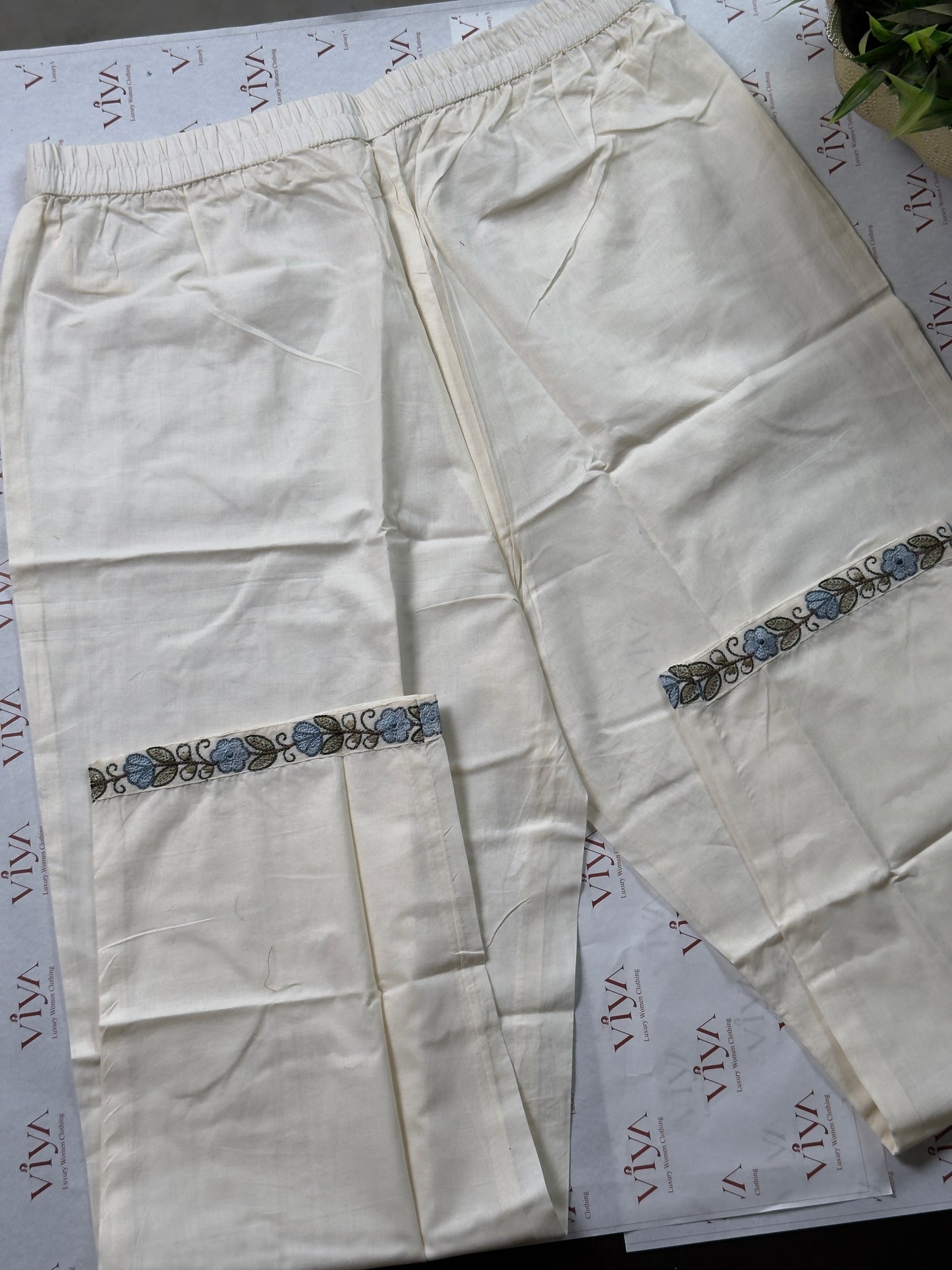 White Pure Mulcotton with allover embroidery Handwork Anarkali Suit – 3 Piece Set